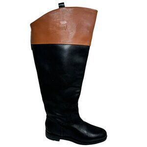 Franco Sarto Womens Meyer 2 Black Tan Equestrian Boots 5 Medium WIDE CALF New